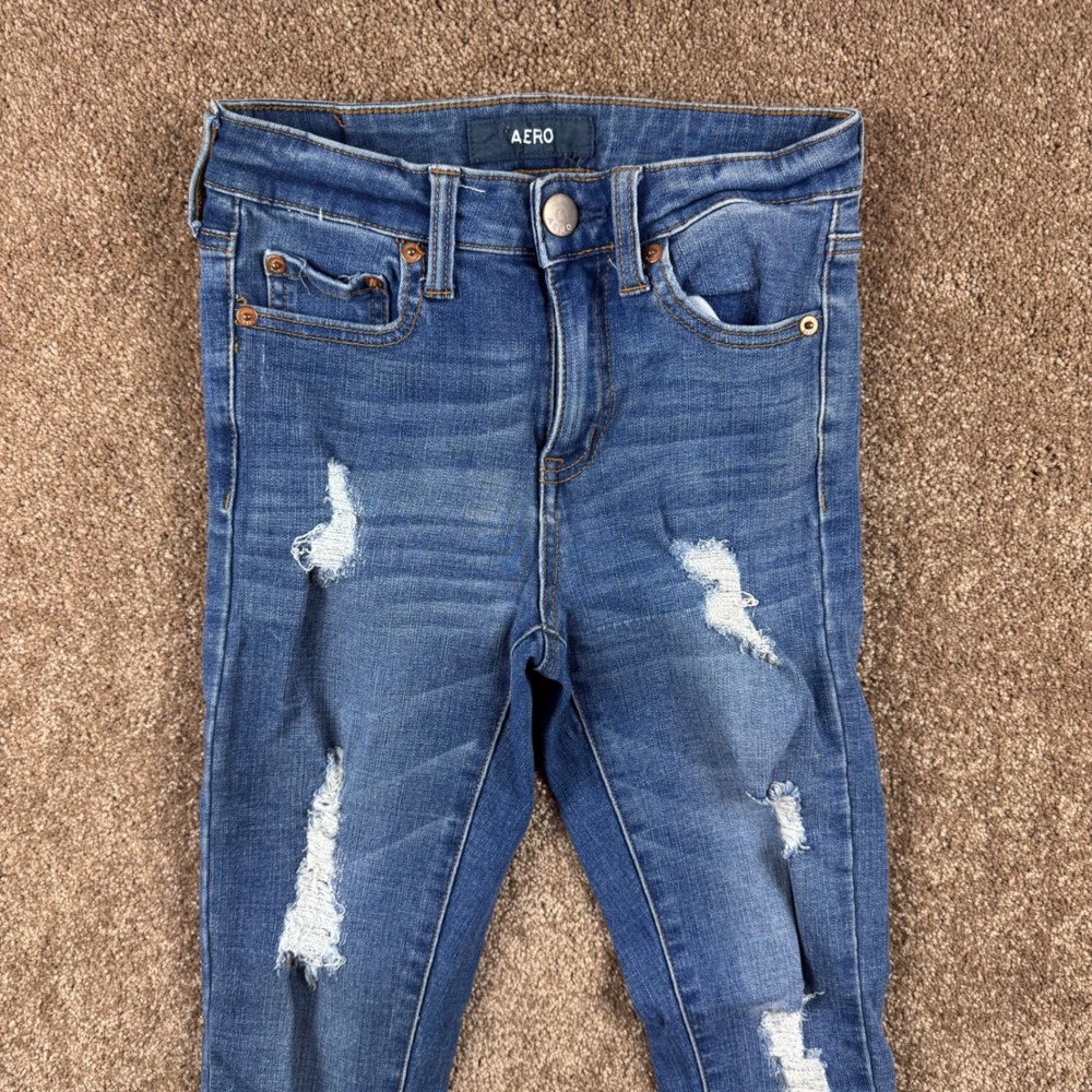Aeropostale High Rise Jegging Womens 00 Reg Medium Wash Distressed Skinny Jeans